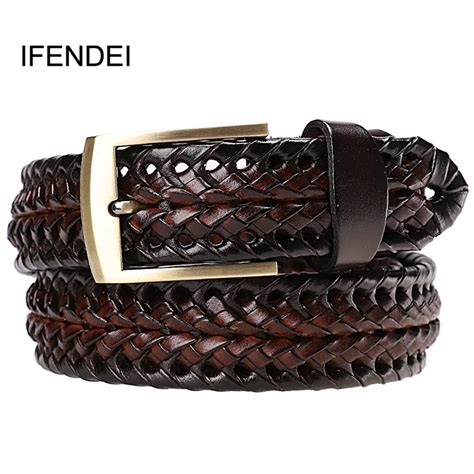 Ifendei Men Genuine Leather Belt Pin Buckle Braided Belts For Men