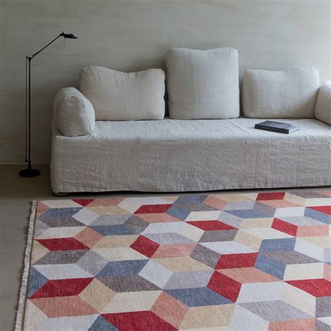 Tapis Haut De Gamme En Laine Multicolore A Motifs Cubiques Effet D