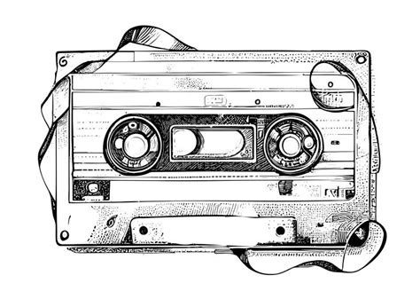 Audio Cassette Sketch Hand Drawn Vintage Music Stock Vector