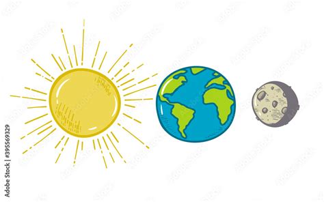 sun, earth and moon vector flat icon set. Sketch, doodle , isolated on ...