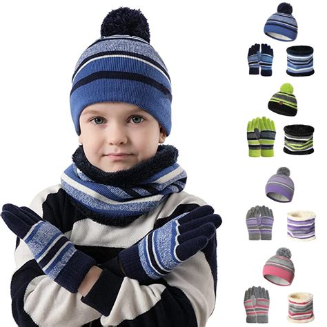 Sunjoy Tech Kids Hat Scarf Gloves Set Toddler Winter Knit Beanies Neck ...