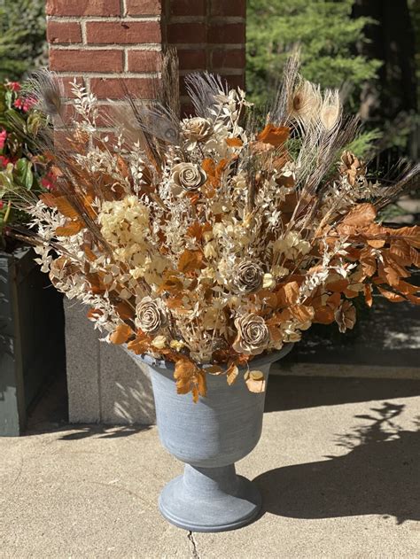 Preserved Fall Foliage Urn Arrangement Fall Flower Arrangement