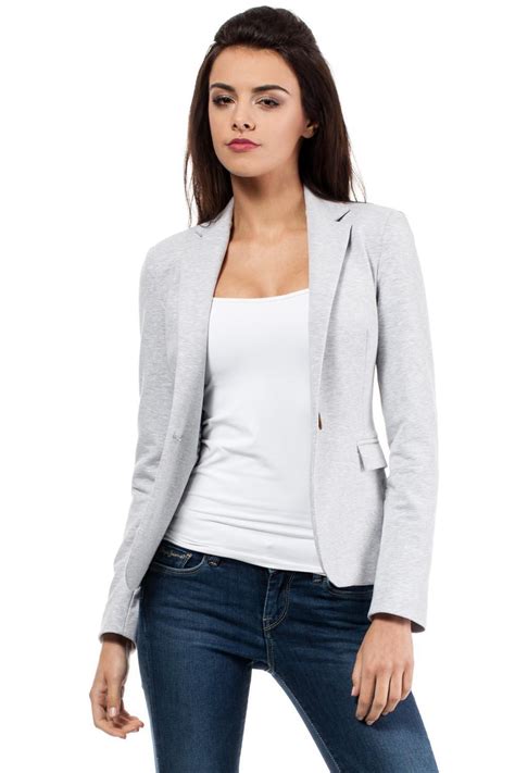 Light Grey Slim Waist Classic Ladies Blazer Blazers For Women Light