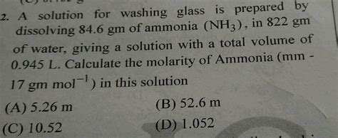 2 A Solution Washing Glass Is Prepared By Dissolving 846 Mathrm Gm