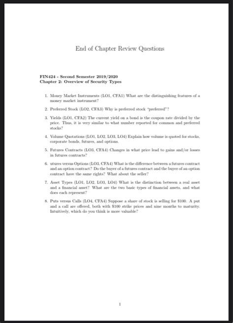 Solved End Of Chapter Review Questions FIN424 Second Chegg