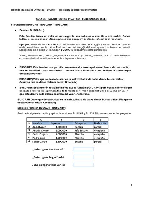 Guía de Trabajo Teórico Práctico-Funciones de Excel | PDF | Matriz ...