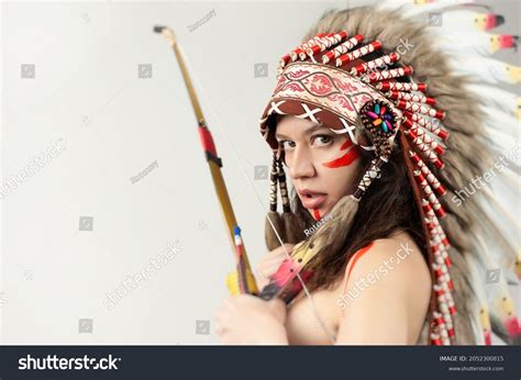 Naked Woman Native American Costume Feathers Stock Photo 2052300815 Shutterstock