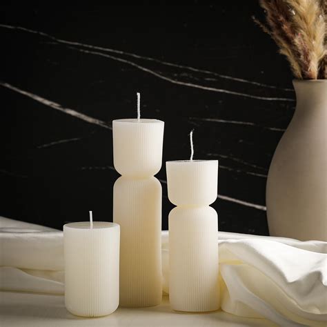 Mtlee 3 Pcs Ribbed Pillar Candles Pillar Soy Wax Scented Candle 3 Inch