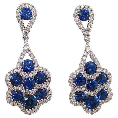 Aquamarine Blue Sapphire and Diamond Antique Style Dangle Earrings in