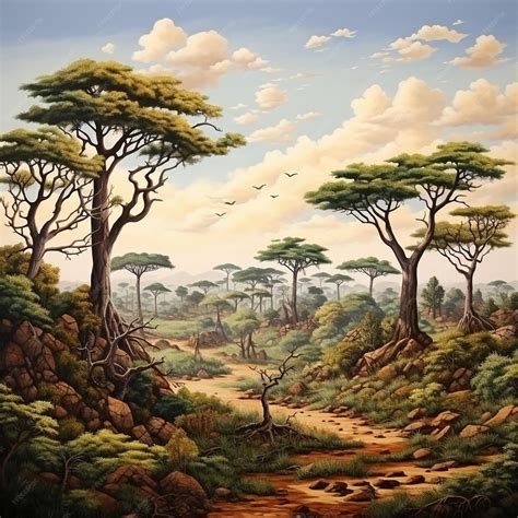 Premium AI Image | African safari landscape trees around the path in Africa