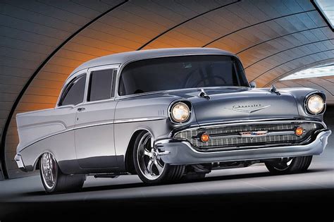 1957 Chevy Bel Air Silver Classic Gm Bowtie Hd Wallpaper Peakpx