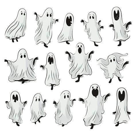 Ghosts Doodle Set Set Of Cloth Ghosts Flying Phantoms Halloween Scary Ghostly Monsters Monster