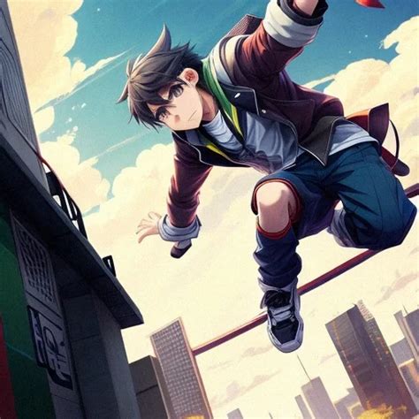 Ai Art Generator An Anime Character In A Thrilling Parkour Chase