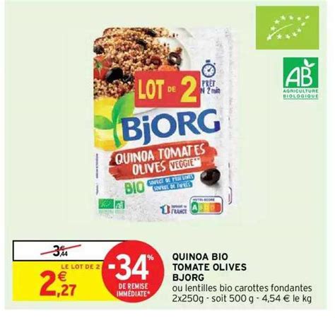 Offre Quinoa Bio Tomate Olives Bjorg Chez Intermarche Hyper