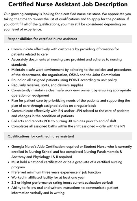 Certified Nurse Assistant Job Description Velvet Jobs