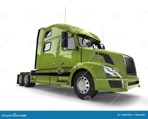 Bright Green Modern Semi Trailer Truck Stock Illustration - Illustration of delivering ...