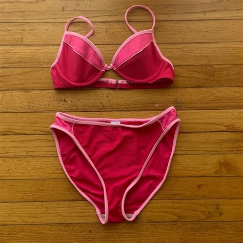 Hobie Swim Vintage S Piece Pink Color Block Matching Swim Suit High Cut Leg Bikini Poshmark