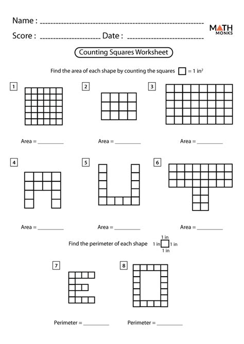 Counting Squares To Find Area Worksheets