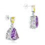 Custom Amethyst Yellow And White Diamond Halo Earrings