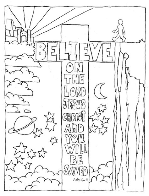 Coloring Pages for Kids by Mr. Adron: Believe on the Lord, Acts 16:31 ...