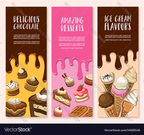 Dessert Ice Cream And Chocolate Pastry Banner Set Vector Image