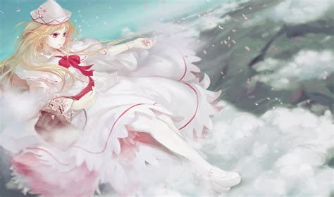 Blonde Hair Cherry Blossoms Clouds Dress Elbow Gloves Flowers Gloves