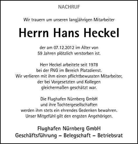 Traueranzeigen Von Hans Heckel Trauer Nn De