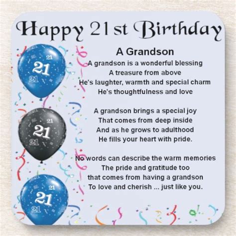 Grandson Poem - 21st Birthday Beverage Coaster | Zazzle