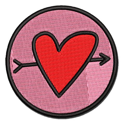 Heart Outline With Arrow Applique Multi Color Embroidered Hook And Loop Patch 3 Inch Medium