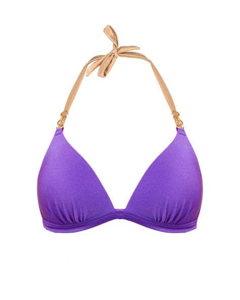 Purple Push Up Triangle Bikini Top With Golden Accessory M Vivien Vance