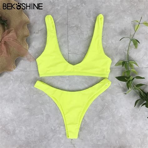 BEKOSHINE 3 Colors Women Bikini Set Solid Swimwear Sexy Trangle