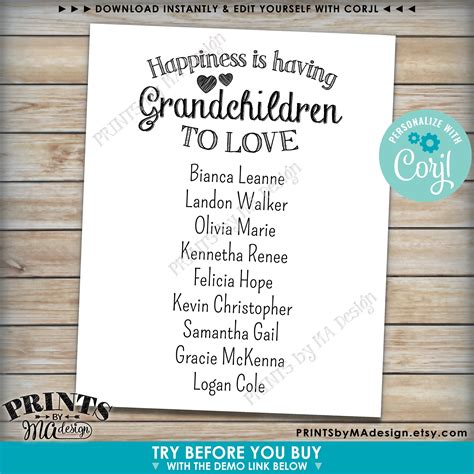 Grandchildren Sign With Names of Grandkids Grandparents Gift - Etsy