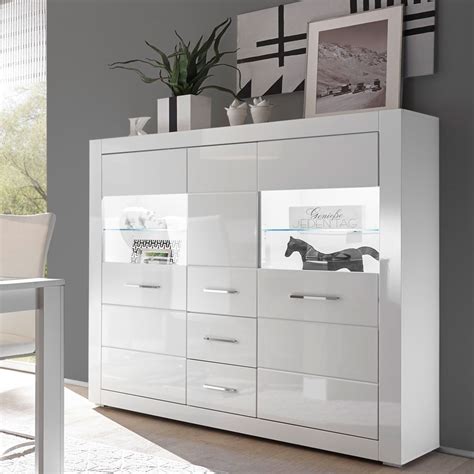 Highboard Wohnzimmer Esszimmer Schrank In Wei Hochglanz Led Anrichte