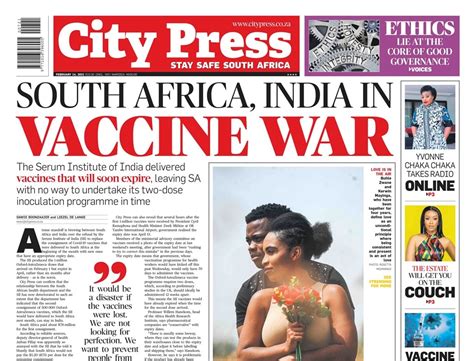 Whats In City Press Sa And India In Battle Over Vaccines Zuma Back