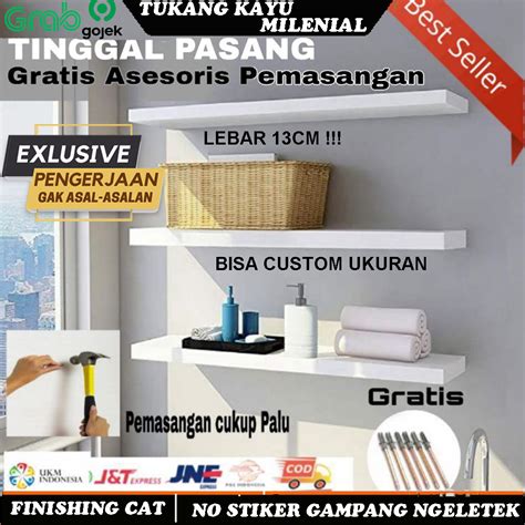 Jual RAK TEMPEL HIASAN DINDING LEBAR 13CM SUSUN MINIMALIS AMBALAN KAYU