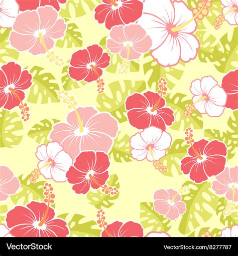 Hawaiian Seamless Pattern With Hibiscus Flowers Vector Image