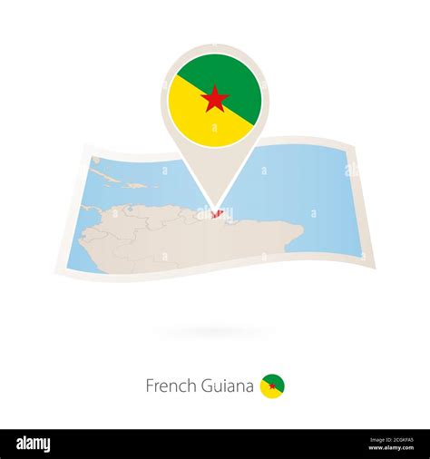 Folded Paper Map Of French Guiana With Flag Pin Of French Guiana