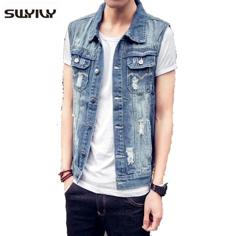 Large Size M 3XL Jeans Vest Sleeveless Denim Jackets Men Slim Denim