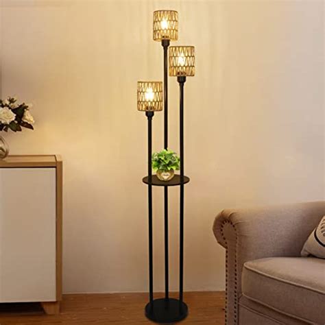 Stepeak Boho Floor Lamp Lights Rattan Floor Lamp With Shelves