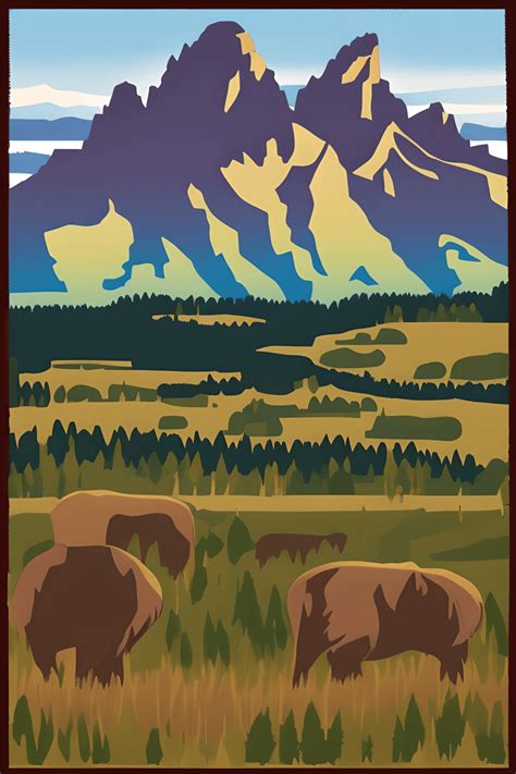 Grand Teton National Park In Wpa Art Style · Creative Fabrica