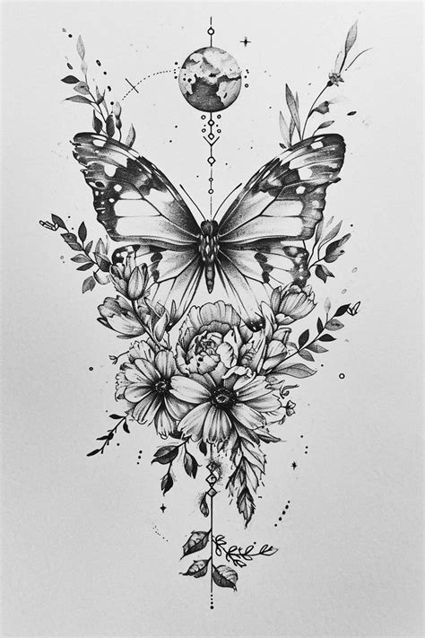 Fairycore Aesthetic Butterfly And Flower Tattoo Minimal Design