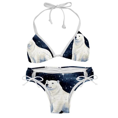 Starry Polar Bear Detachable Sponge Adjustable Strap Bikini Set Two Pack Beach Pool Scenes