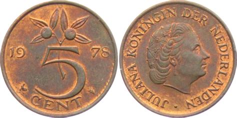 5 Cent 1978 Königin Juliana der Niederlande 1948 1980 unc MA Shops