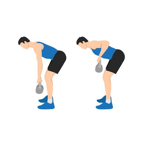 Man doing Two arm kettlebell row exercise. Flat vector illustration ...