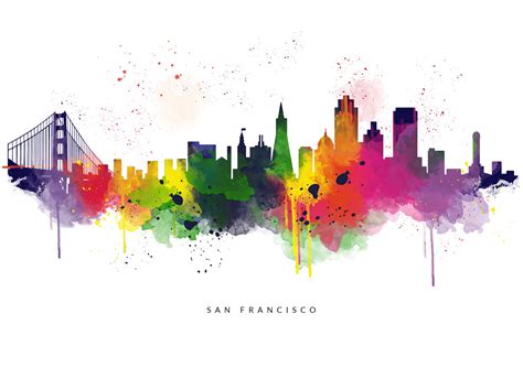 San Francisco City Skyline Multicolour Watercolour Abstract Art Print