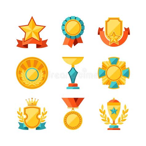 Trophy And Awards Icons Set In Flat Design Style Stock Vector