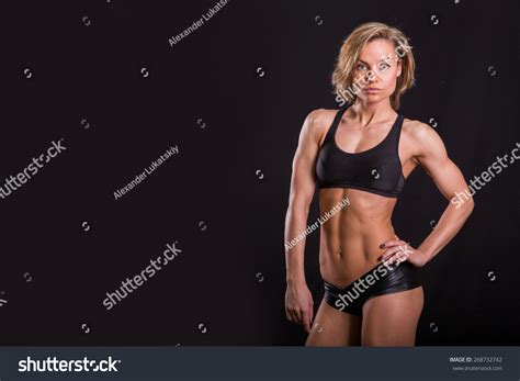 Sexy Athletic Blonde Posing On Black Stock Photo Shutterstock