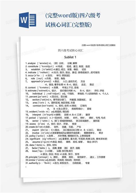 完整版四六级考试核心词汇完整版word模板下载编号qnkovdbk熊猫办公