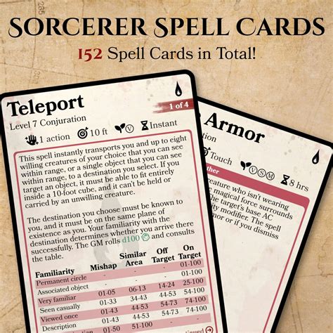 Sorcerer Dnd Spell Card Pack Digital Download D&D Spell Cards, Dnd ...