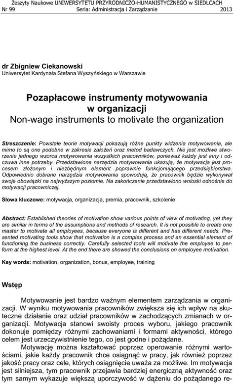 Pozap Acowe Instrumenty Motywowania W Organizacji Non Wage Instruments